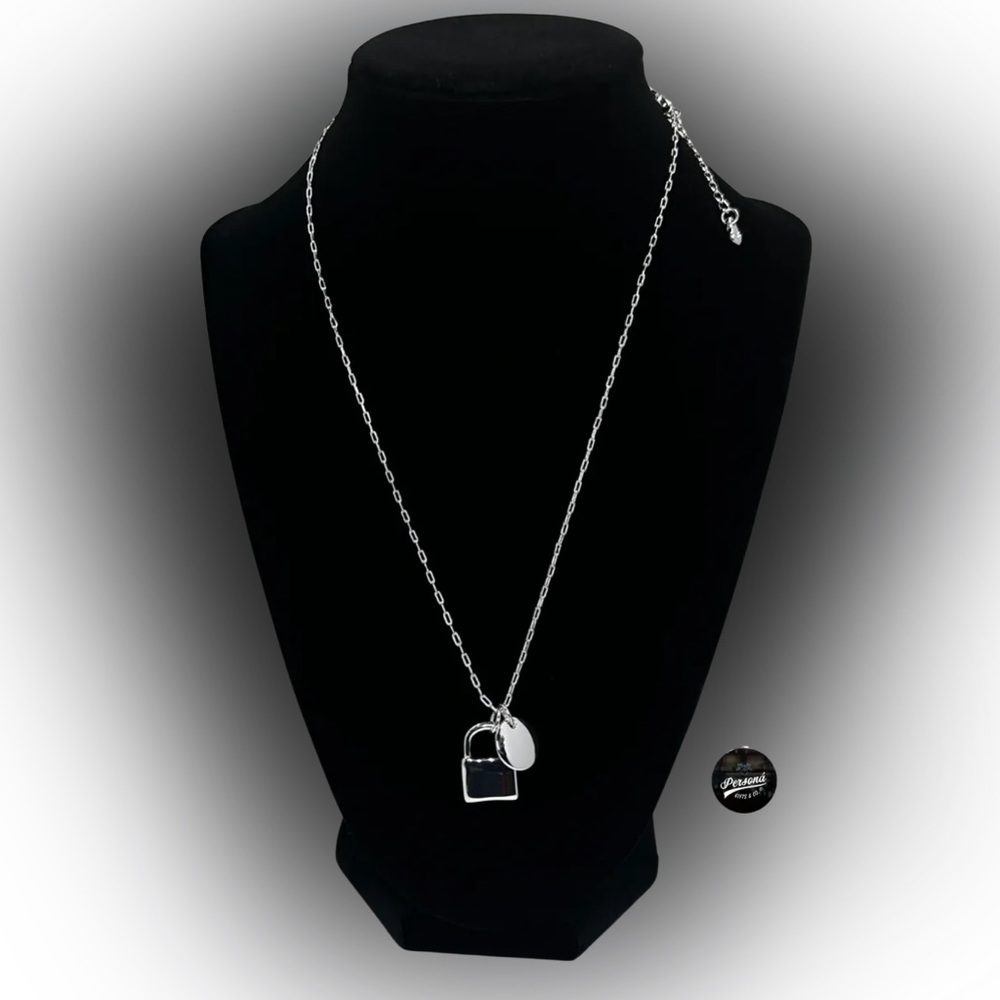 Engraved Personalizé Sterling Silver Lock Set Charm Necklace